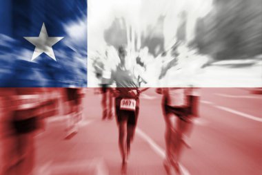 Maraton koşucusu Hareket Bulanıklığı Şili bayrağı karıştırma ile