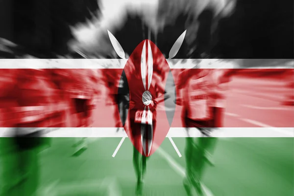 Marathonläufer-Bewegung verschwimmt mit Kenia-Flagge — Stockfoto