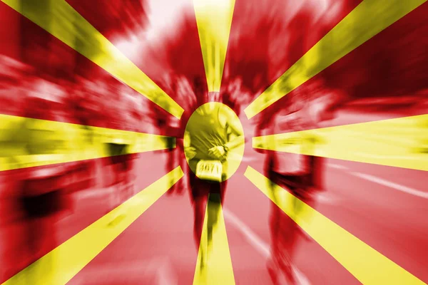 Maraton koşucusu Hareket Bulanıklığı Makedonya bayrak karıştırma ile