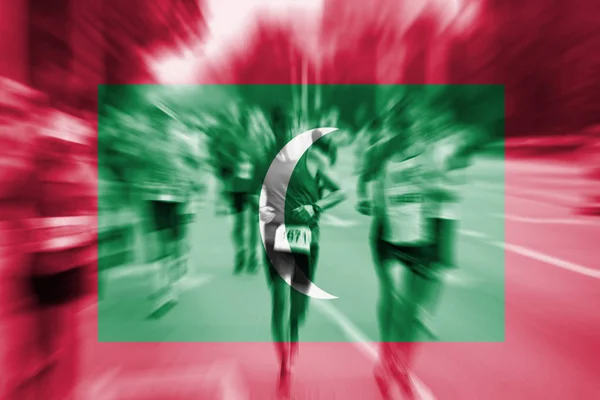 Maratonský běžec Rozmáznout s prolnutí Malediv vlajka — Stock fotografie