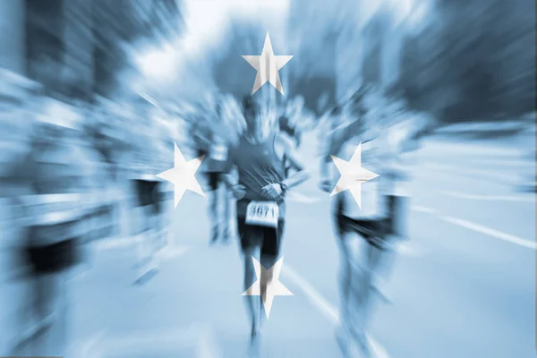 Marathon runner motion blur with blending  Micronesia flag — Stock Photo, Image