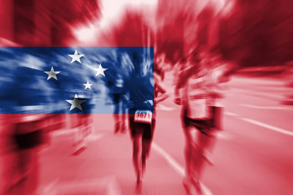 Maraton runner poruszenie z mieszania Flaga Samoa — Zdjęcie stockowe