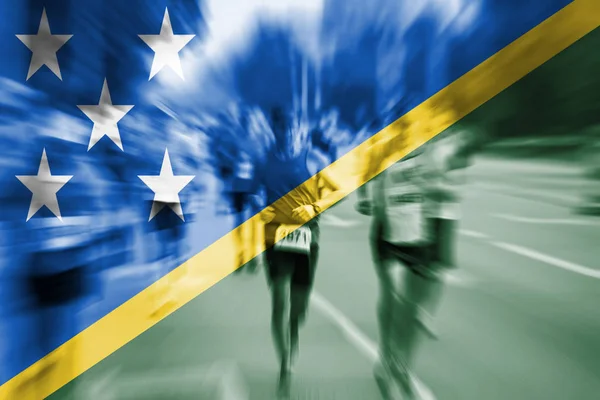 Maraton koşucusu Hareket Bulanıklığı ile karıştırma Solomon Adaları bayrağı