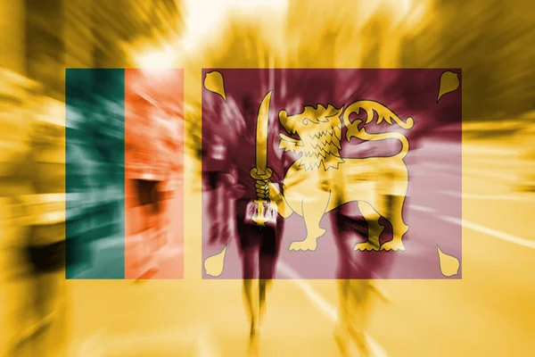 Marathonläufer Bewegungsunschärfe mit Verschmelzung der sri lanka Flagge — Stockfoto