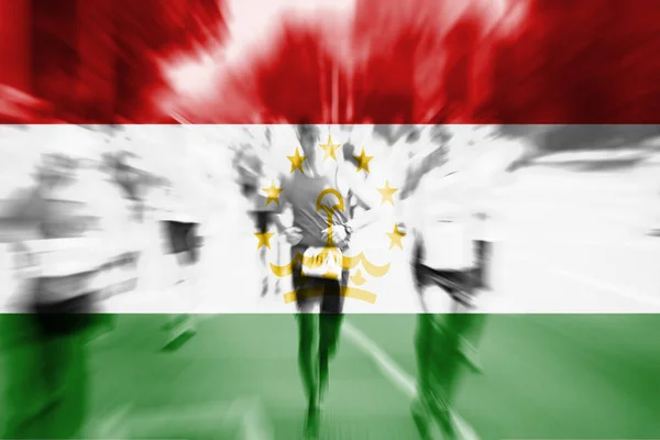 Marathon runner motion blur with blending  Tajikistan flag — Stock Photo, Image