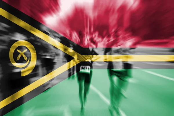 Maratoni futó Bemozdítás keverési Vanuatu zászló — Stock Fotó