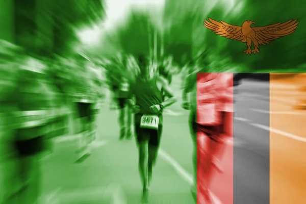 Maraton runner poruszenie z mieszania flaga Zambii — Zdjęcie stockowe