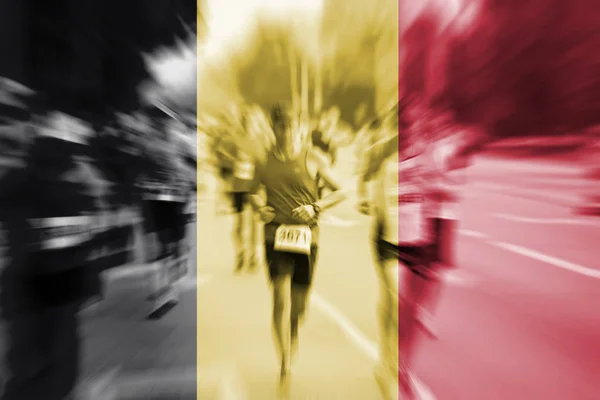 Marathon runner motion blur with blending  Belgium flag — Stock Photo, Image