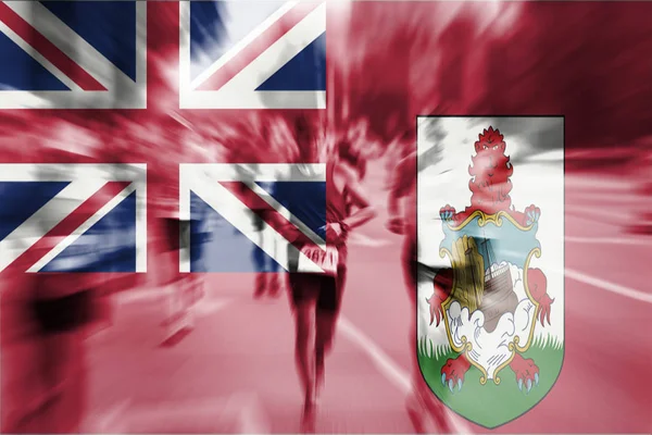 Maratona corridore movimento sfocatura con miscelazione bandiera Bermuda — Foto Stock