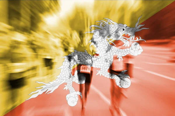 Marathon runner motion blur with blending  Bhutan flag — Stock Photo, Image