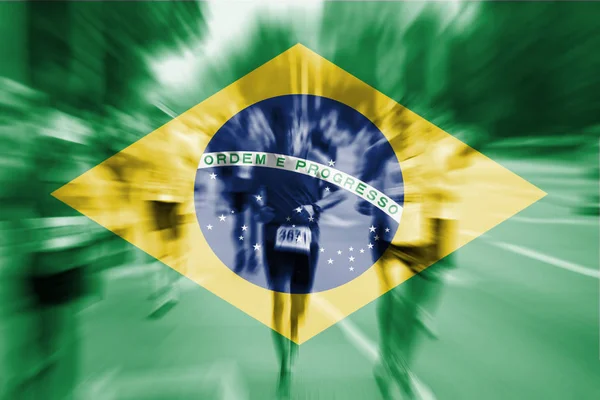 Marathon runner motion blur with blending Bandeira do Brasil — Fotografia de Stock