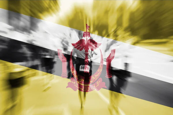 Marathonläufer Bewegungsunschärfe mit Vermischung Brunei Darussalam Fla — Stockfoto