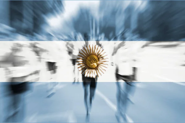 Marathon-loper bewegingsonscherpte met het mengen van Argentinië vlag — Stockfoto