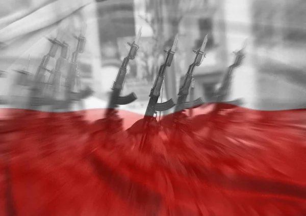 Dzień Niepodległości Polska flaga na tle żołnierz — Zdjęcie stockowe