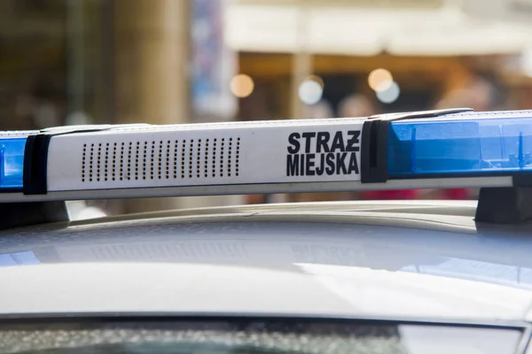 Detailní záběr na Straz Miejska (obecní policie) přihlášení vozu — Stock fotografie