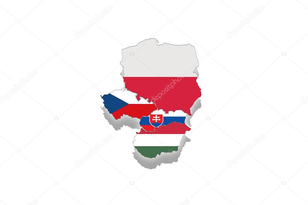   V4 Visegrad group on white background, Poland, Czech Republic, Slovakia, Hungary