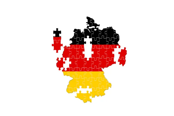 Europäisches Land Deutschland zerfällt Puzzle auf weißem Hintergrund — Stockfoto