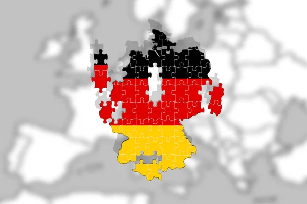 Deutschland zerfällt in Europa, Puzzle mit Nationalflagge — Stockfoto
