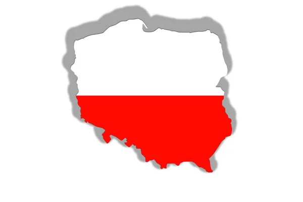 흰색 배경에 그림자와 함께 폴란드의 지도 — 스톡 사진