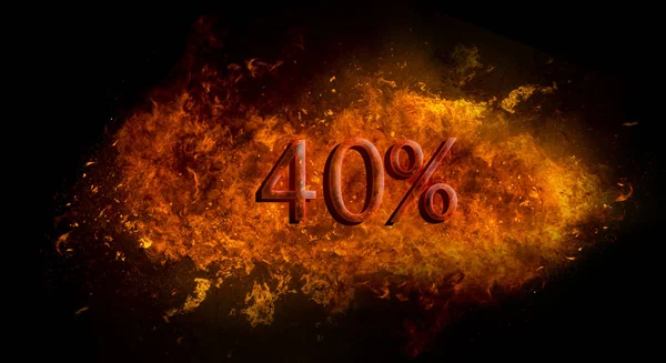 Vermelho 40% em explosão de chama de fogo, fundo preto — Fotografia de Stock