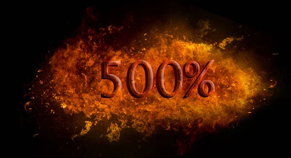 Red 500 percent % on fire flame explosion, black background — Stock Photo, Image