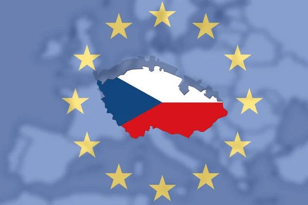 República Checa mapa sobre el fondo de Europa y la bandera de la Unión Europea —  Fotos de Stock