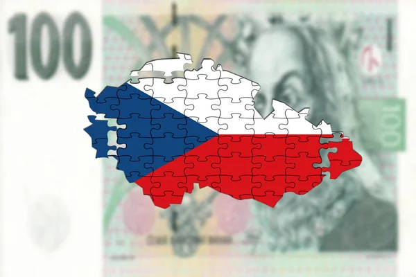 République tchèque carte sur 100 Korun fond d'argent, tomber concept de puzzle — Photo