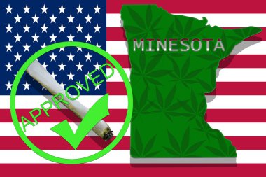 Esrar arka plan üzerinde Minesota. Uyuşturucu politikası. ABD bayrağı üzerinde marihuana yasallaştırma,
