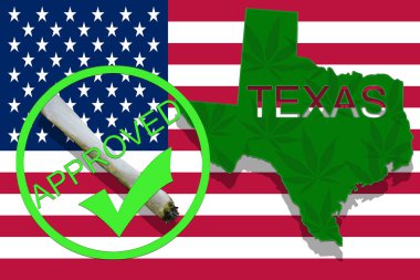 Texas esrar arka plan üzerinde. Uyuşturucu politikası. ABD bayrağı üzerinde marihuana yasallaştırma,