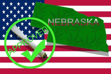 Nebraska esrar arka plan üzerinde. Uyuşturucu politikası. ABD bayrağı üzerinde marihuana yasallaştırma,