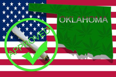 Oklahoma esrar arka plan üzerinde. Uyuşturucu politikası. ABD bayrağı üzerinde marihuana yasallaştırma,