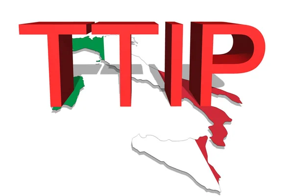 TTIP - Partenariato transatlantico per il commercio e gli investimenti sulla mappa Italia — Foto Stock
