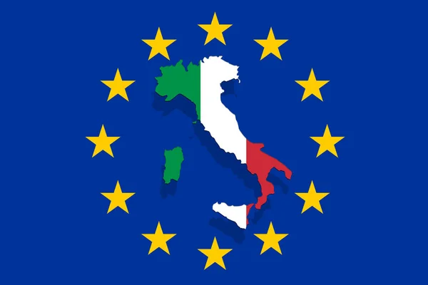 Карта Италии и флаг на фоне Евросоюза — стоковое фото