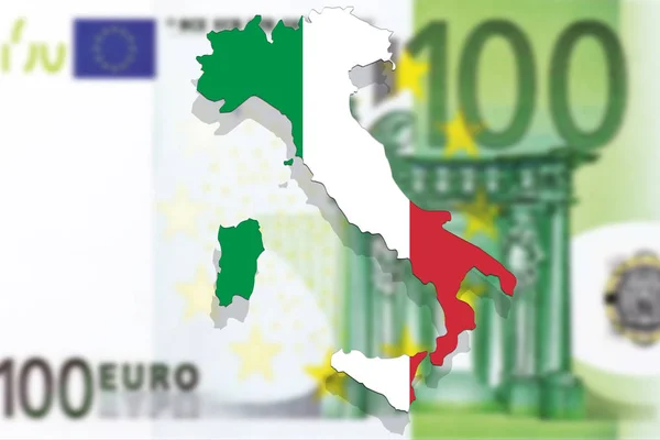 Itália mapa e bandeira em euro fundo monetário — Fotografia de Stock
