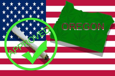 Oregon esrar arka plan üzerinde. Uyuşturucu politikası. ABD bayrağı üzerinde marihuana yasallaştırma,