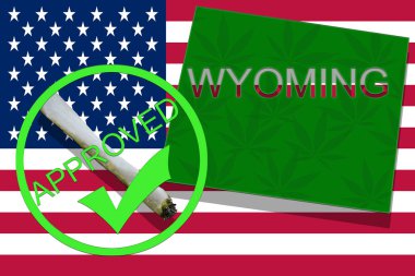 Wyoming esrar arka plan üzerinde. Uyuşturucu politikası. ABD bayrağı üzerinde marihuana yasallaştırma,