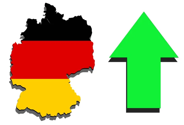 白い背景と緑の矢印が上昇ドイツ地図 — ストック写真