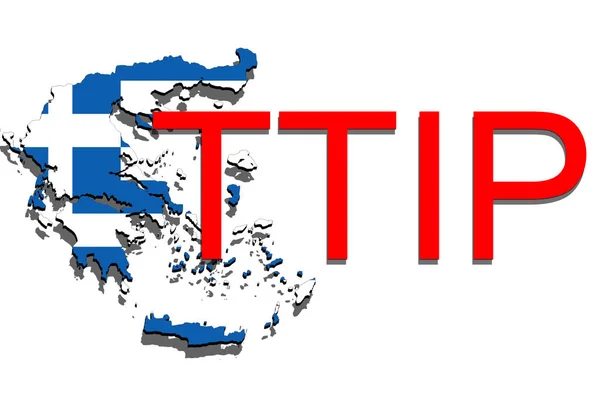 TTip - Atlantik ötesi ticaret ve Yatırım Ortaklığı Yunanistan haritası üzerindeki — Stok fotoğraf