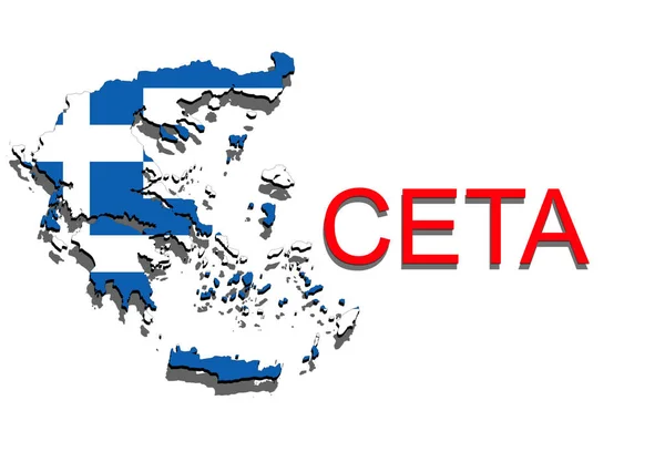 CETA - omfattande ekonomisk och handelsavtal på vit bakgrund, Grekland karta — Stockfoto