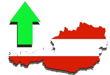Beyaz arka plan ve Yeşil ok yukarı Avusturya haritada