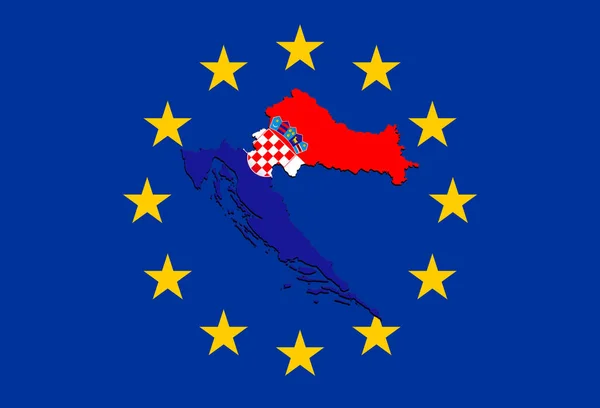 Närbild på Kroatien karta på euron unionens bakgrund — Stockfoto