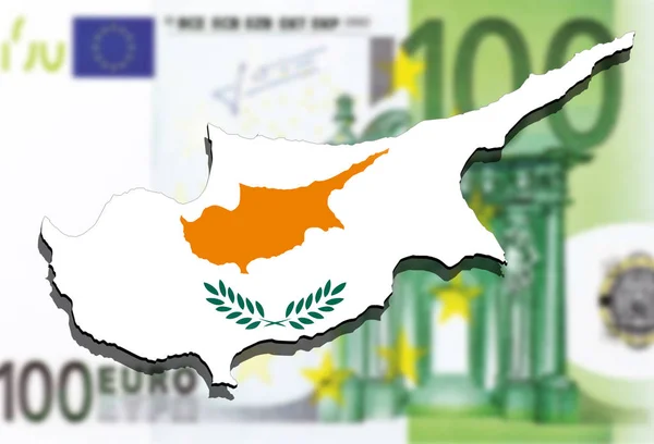 塞浦路斯地图上欧元钱背景 — 图库照片