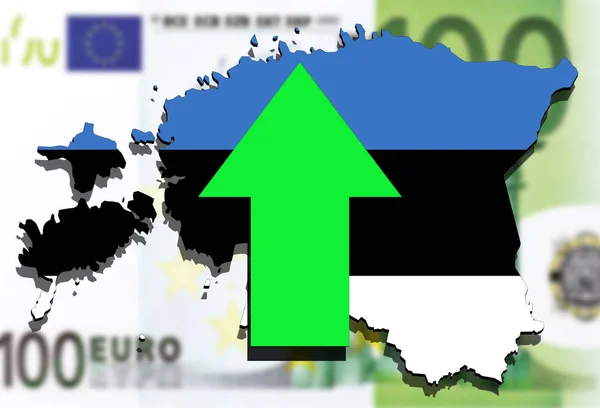 Estonia map on  euro money background, green arrow up