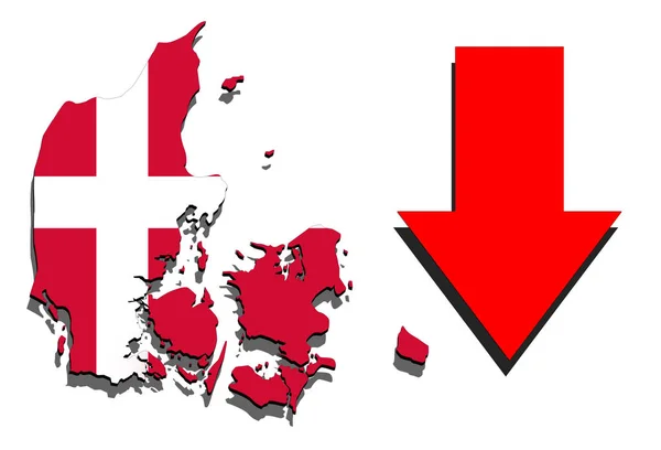 Denemarken kaart op witte achtergrond met rode pijl-omlaag — Stockfoto