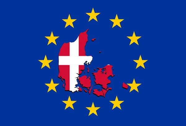 Dinamarca mapa sobre el fondo de la Unión Europea —  Fotos de Stock