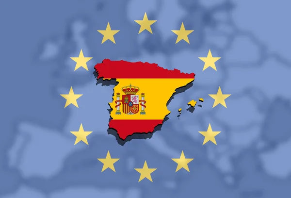 close up on Spain map on Europe and Euro Union background