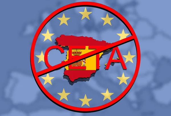 Anty CETA - acordo econômico e comercial abrangente sobre o fundo da União Euro, Espanha mapa — Fotografia de Stock