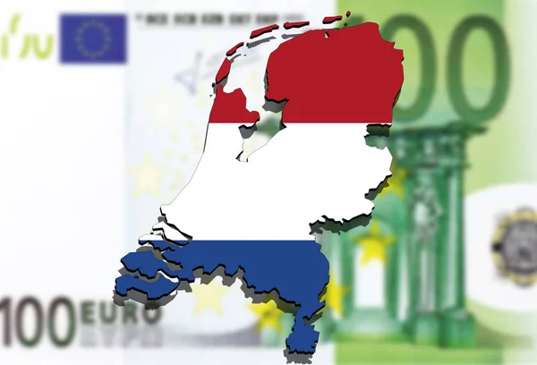 Карта Голландии на денежном фоне евро — стоковое фото