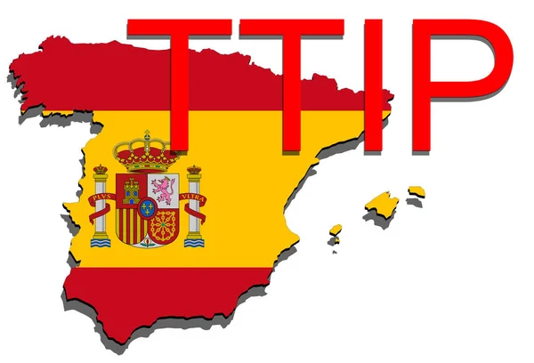 TTIP - Partenariato transatlantico per il commercio e gli investimenti sulla mappa di Spagna — Foto Stock