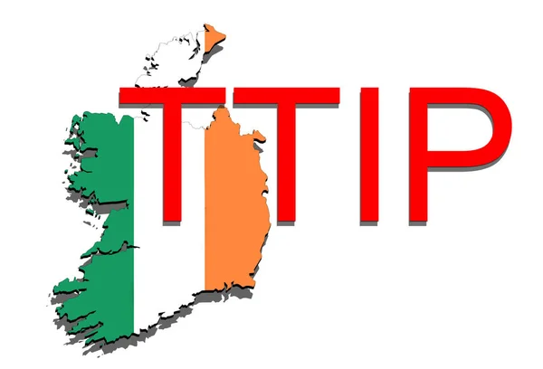 TTIP - Transatlantic Trade and Investment Partnership on Ireland map — Stock Photo, Image